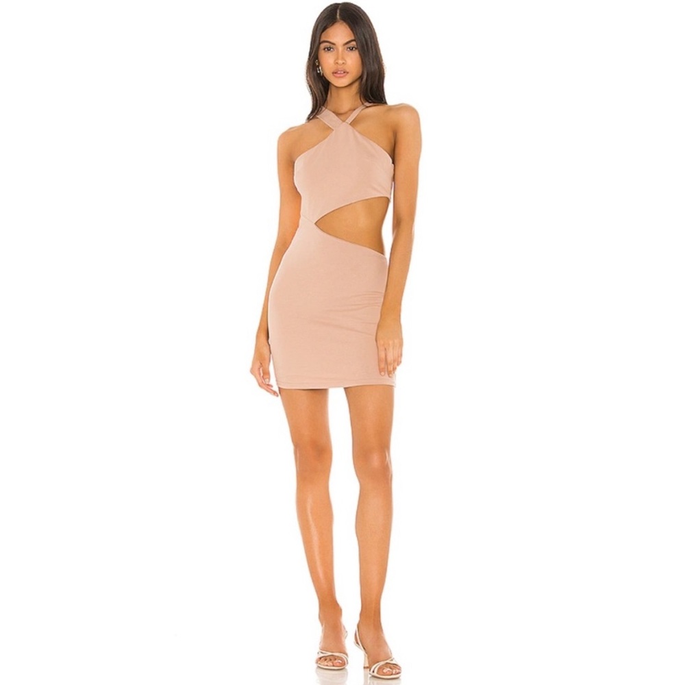 Superdown Nude Fermi Cut Out Halter Mini Dress